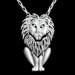 Vintage crouching articulated pewter lion necklace Circa 1950's